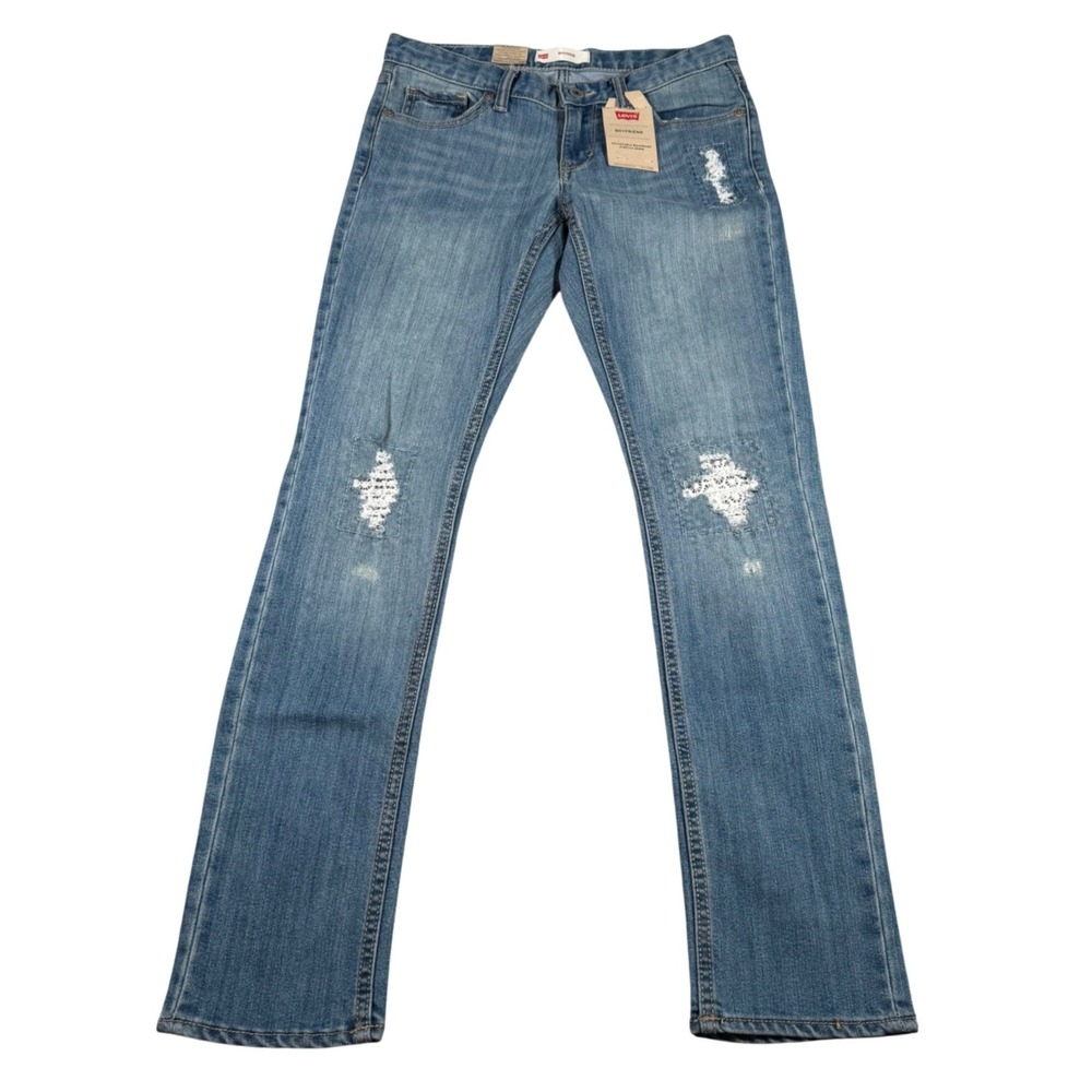 Levi's Boyfriend Jean Women 14R(FITS 28x28) Blue Distress Adjustable Stretch NEW